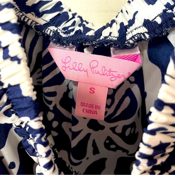 Lilly Pulitzer Emmett Maxi In the Groove Navy White Strapless Dress Sz S - Picture 5 of 7